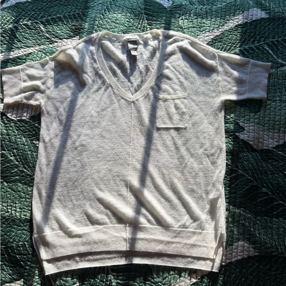 JCP V-Neck Short Sleeve Sweater - white